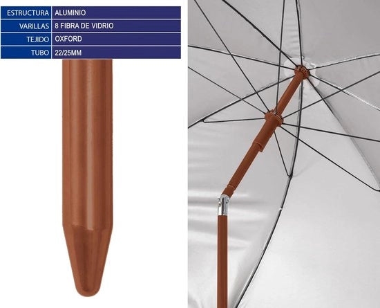 Parasole da spiaggia Ø 180-240 cm in alluminio con frange SPF 50+ Blu 180 cm Modello Oosters