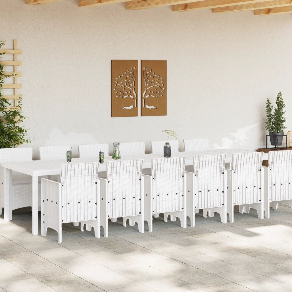 Set da Pranzo da Giardino  da 13 Pezzi con Cuscini Polyrattan Bianco