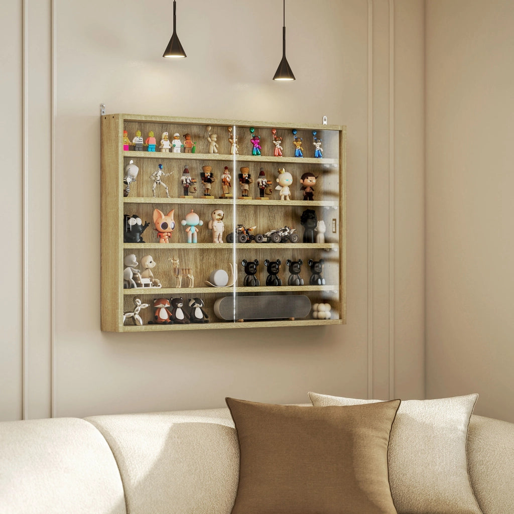 Libreria a muro con ante scorrevoli in vetro e ripiani regolabili ¨C zephmum ¨C 80x60x9,5 cm rovere