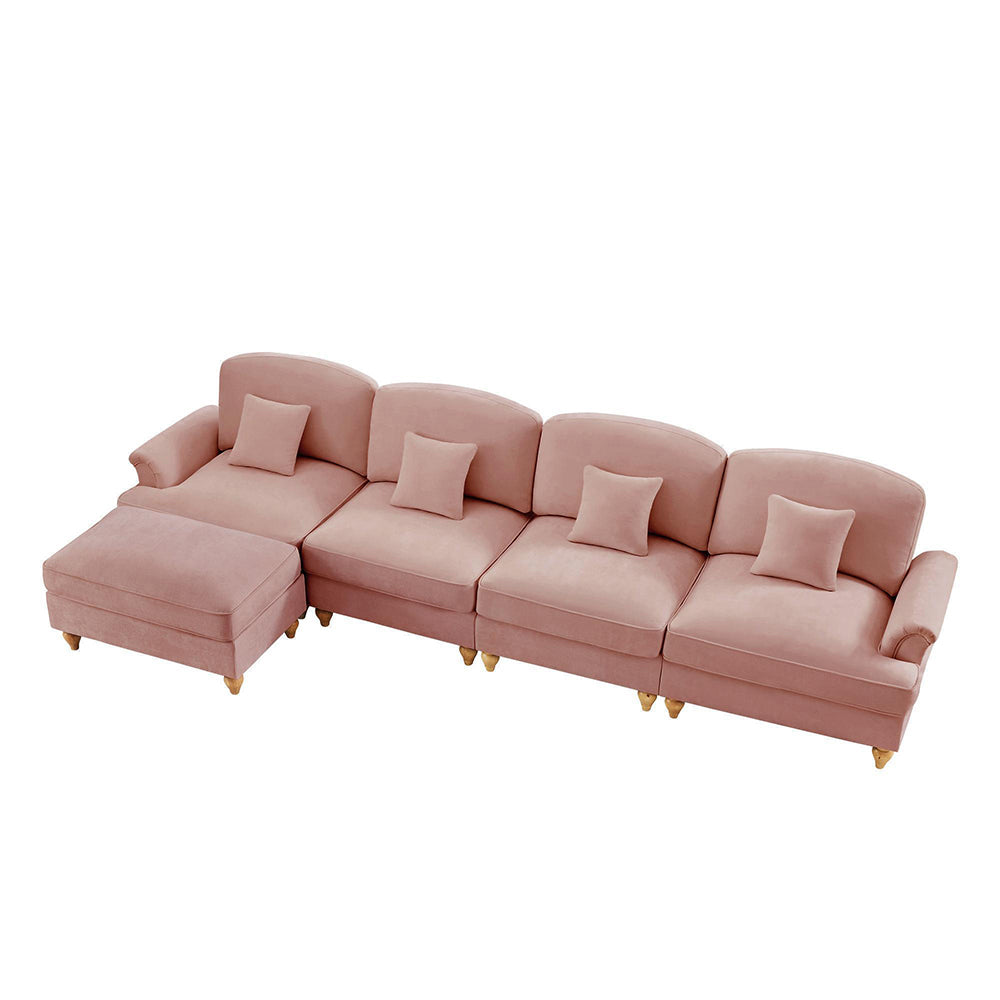 Divano modulare a L - Xylo - 4 posti, chenille, mid-century, rosa