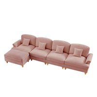 Divano modulare a L - Xylo - 4 posti, chenille, mid-century, rosa