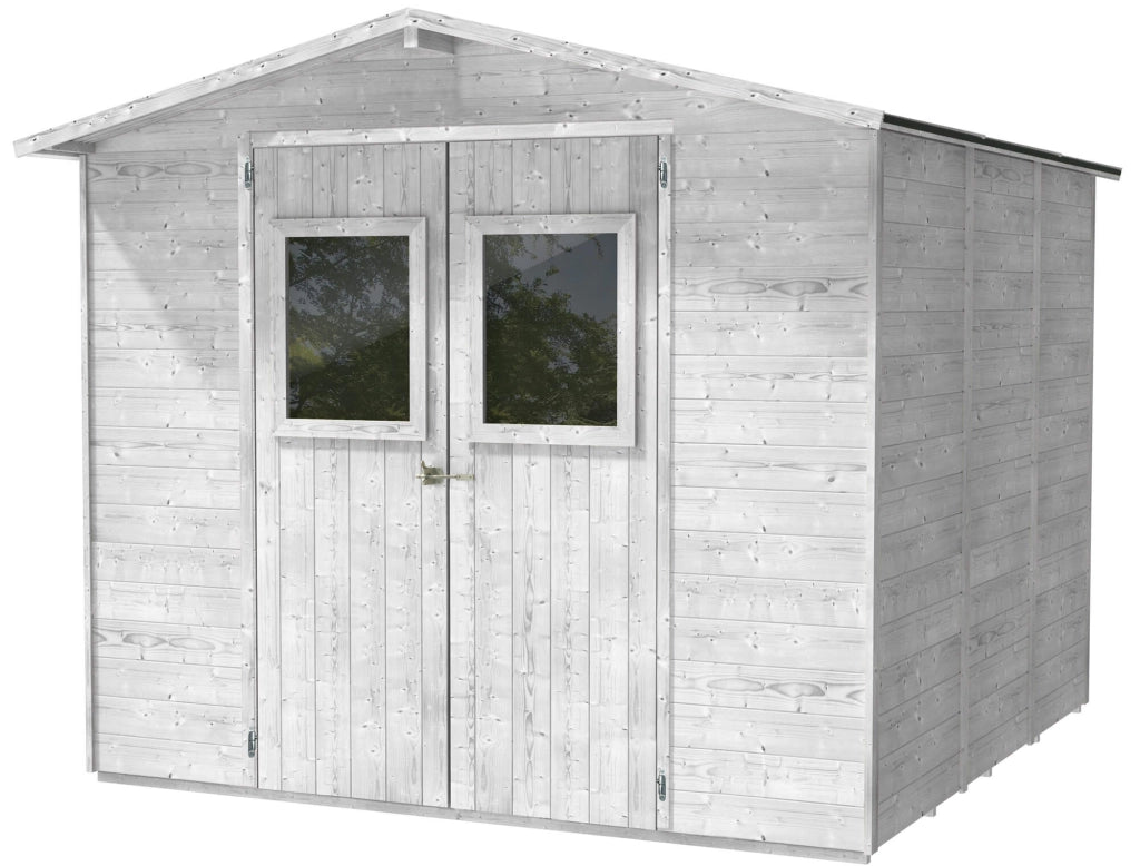 Casette Box da Giardino in Legno Porta Utensili 238x245x214 cm con 2 Porte e Finestre Ecla Bianca