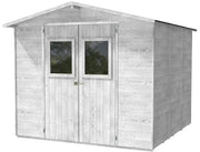 Casette Box da Giardino in Legno Porta Utensili 238x245x214 cm con 2 Porte e Finestre Ecla Bianca
