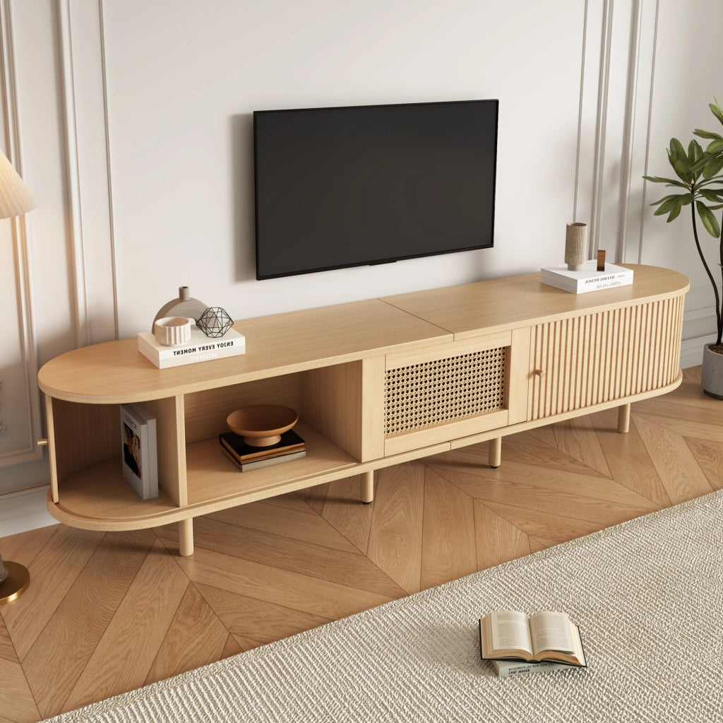 Mobile porta televisore moderno in MDF con dettagli effetto rattan