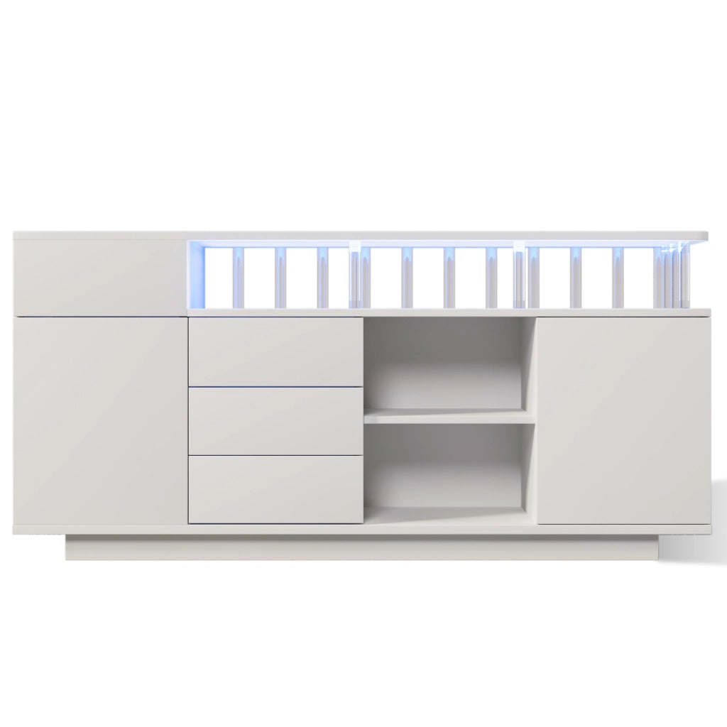 Credenza, mobile da ingresso, illuminazione a LED, 4 cassetti, ripiani regolabili, 160 x 40 x 75 cm, bianco