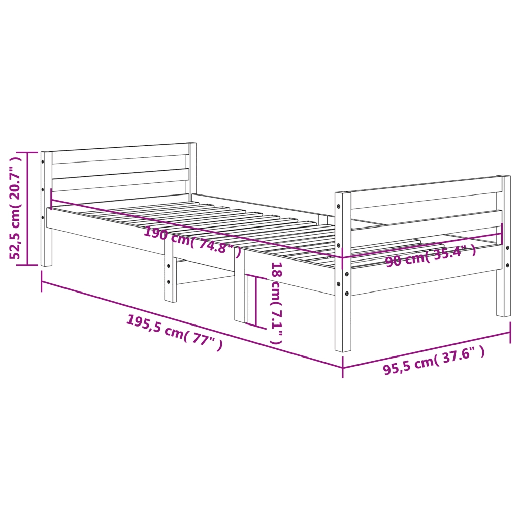 Letto senza Materasso Marrone Cera 90x190 cm in Legno di Pino