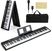 Pianoforte Digitale 88 Tasti Pieghevole, con MIDI Wireless, Altoparlanti Doppii, 1000 Timbri E Ritmi, Tastiera Elettronica Semi-Pesato, Pianola Facile da Trasportare con Borsa (Nero)