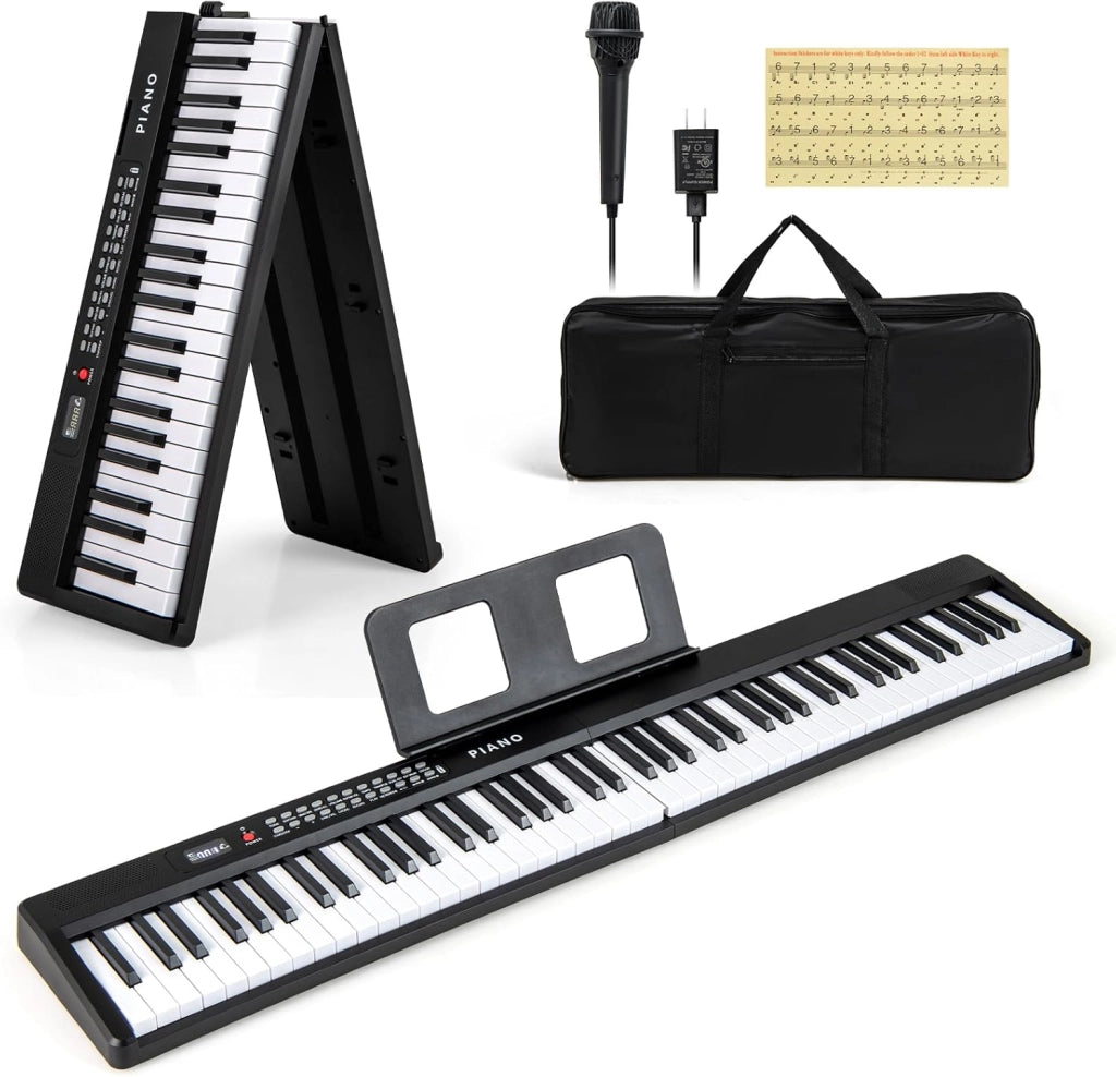 Pianoforte Digitale 88 Tasti Pieghevole, con MIDI Wireless, Altoparlanti Doppii, 1000 Timbri E Ritmi, Tastiera Elettronica Semi-Pesato, Pianola Facile da Trasportare con Borsa (Nero)