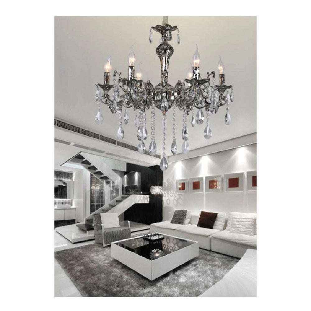 Trade Shop - Lampadario Da Soffitto Design Classico 6 Bracci Con Pendenti Attacco E14 A03-6 -