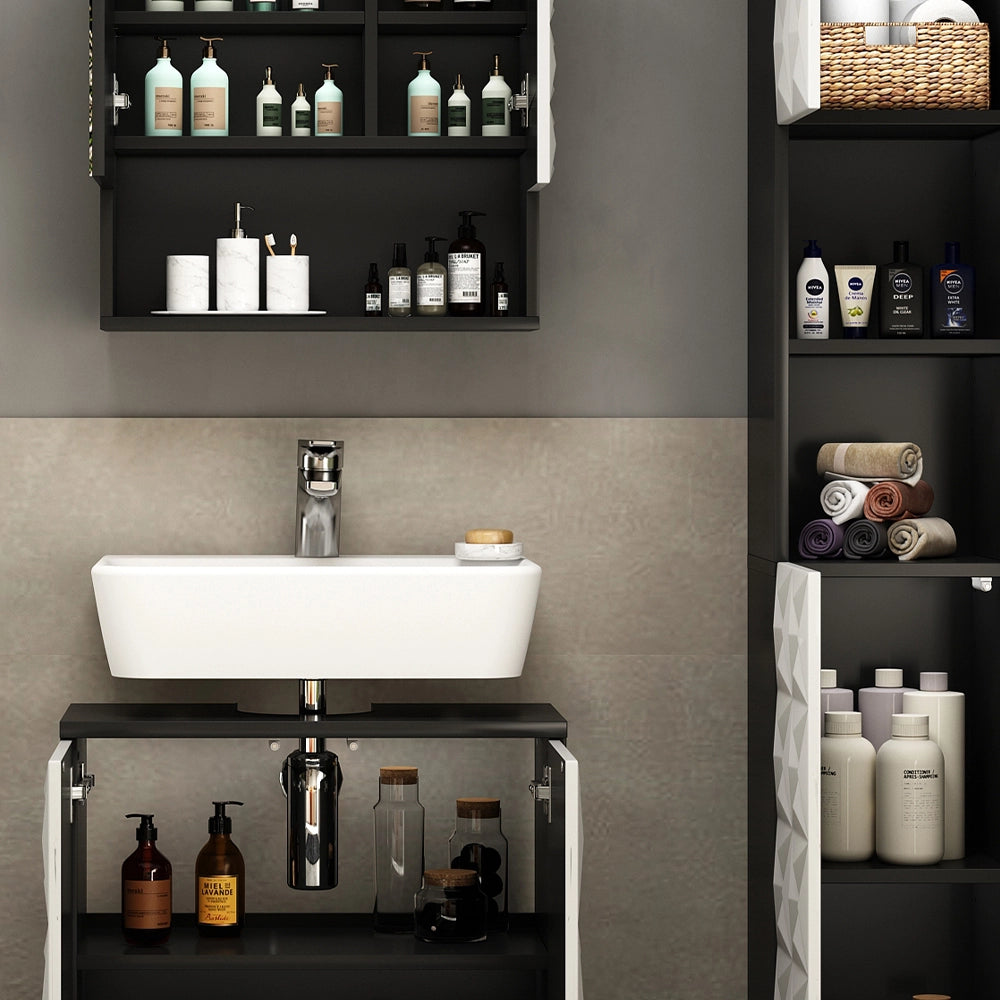 Vicco Set di mobili da bagno Nero 3 parti, con colonna