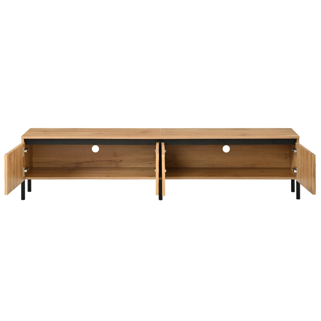 Mobile TV 180x35x43 cm con 4 ante a rilievo ondulato e passacavi; in MDF e truciolare; naturale