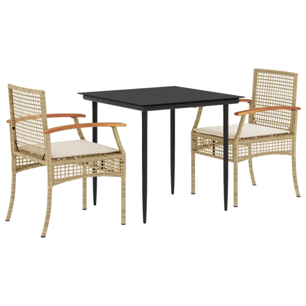 Set da Pranzo da Giardino 3 pz con Cuscini Beige in Polyrattancod mxl 92432