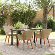 Set da Pranzo per Giardino con cuscino 5 pcs Beige polyrattan