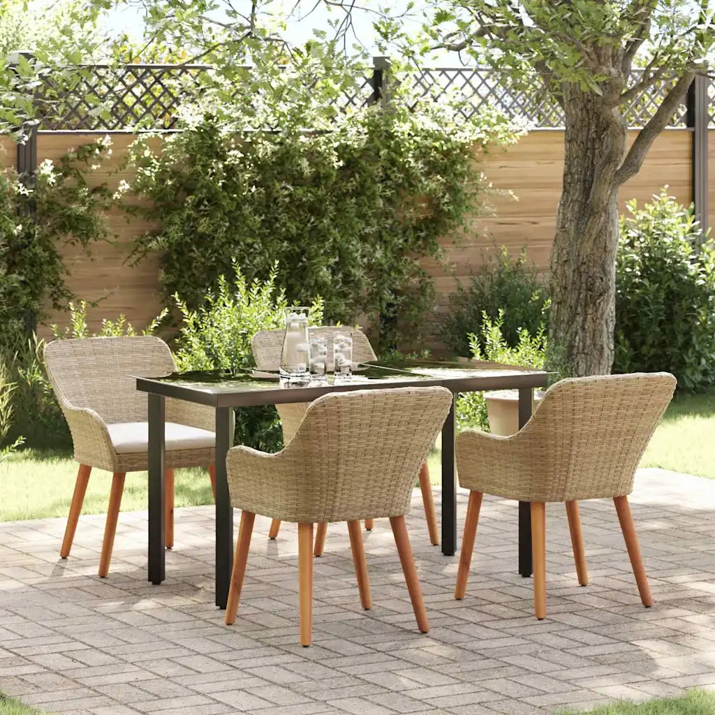 Set da Pranzo per Giardino con cuscino 5 pcs Beige polyrattan