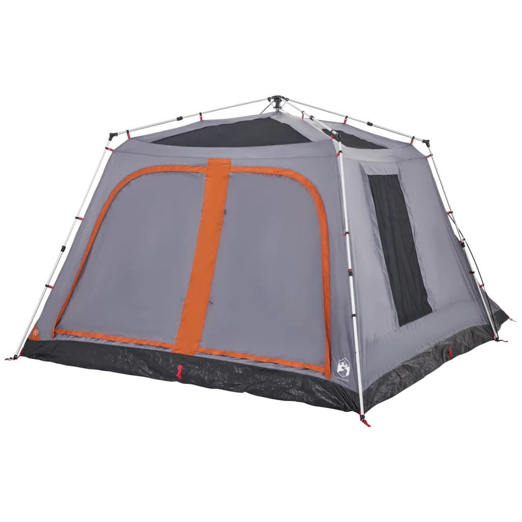 Tenda Famiglia Portico 9 Pers.-Tenda da campeggio Grigio Arancione Rilascio Rapido