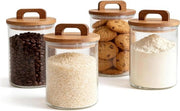 Contenitori Aerei in Vetro con Coperchio in Legno, 4 x 800 ml, Ideali per Cibo, Organizzazione della Cucina e Conservazione di Erbe