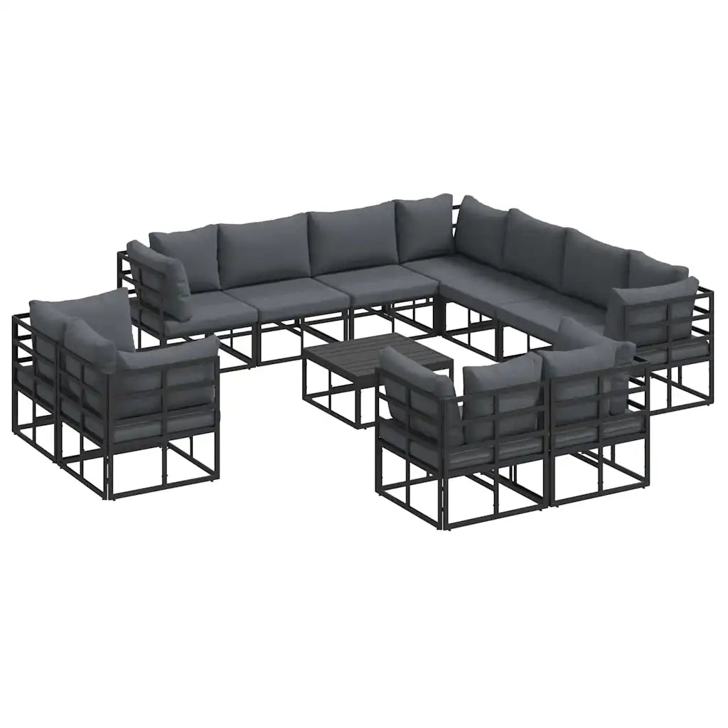 Set Divano da Giardino con cuscino 12 pcs Nero Alluminio 3378933