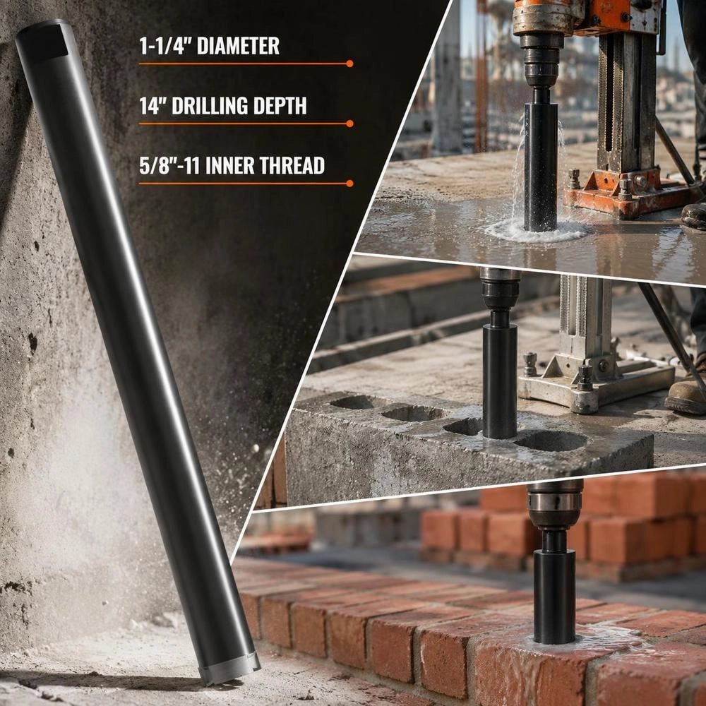 Diamond Core Drill Bit, 32 Mm Wet Diamond Core Drill Bit, 355 Mm Drilling Depth, Concrete Core Drill Bit, 5/8 Inch-11 Internal Thread, Laser Welded, Diamond Wet Drill Bit For Concrete Bricks And Blocks, Black