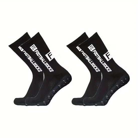 Set di 2 paia di calzettoni antiscivolo per calcio - calzettoni sportivi - calzettoni da corsa - calzettoni sportivi uomo - calzettoni sportivi donna - nero - misura 39-46