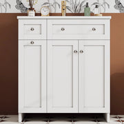Mobile bagno freestanding con lavabo in ceramica, 76x47x86 cm, bianco, in MDF con finitura laccata, 3 cassetti e anta, chiusura soft-close