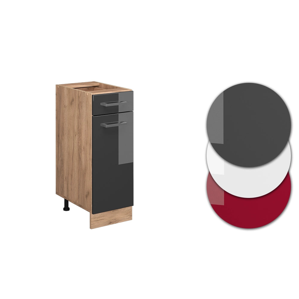 Mobiletto base per cucina R-Line Antracite lucido/Rovere dorato 30 cm senza piano di lavoro Vicco