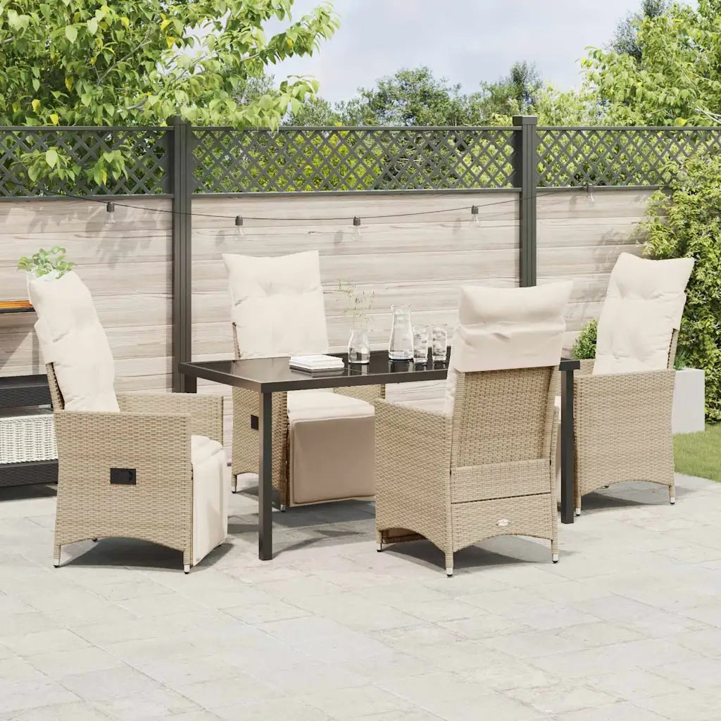 Set da Pranzo per Giardino con cuscino 5 pcs Beige polyrattan 3379586