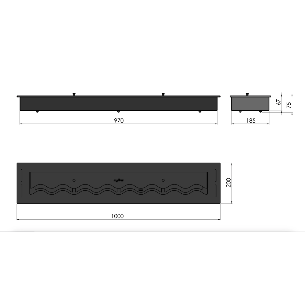 Bruciatore Inserto a Bioetanolo 100cm in Inox nero da incasso da 4 lt