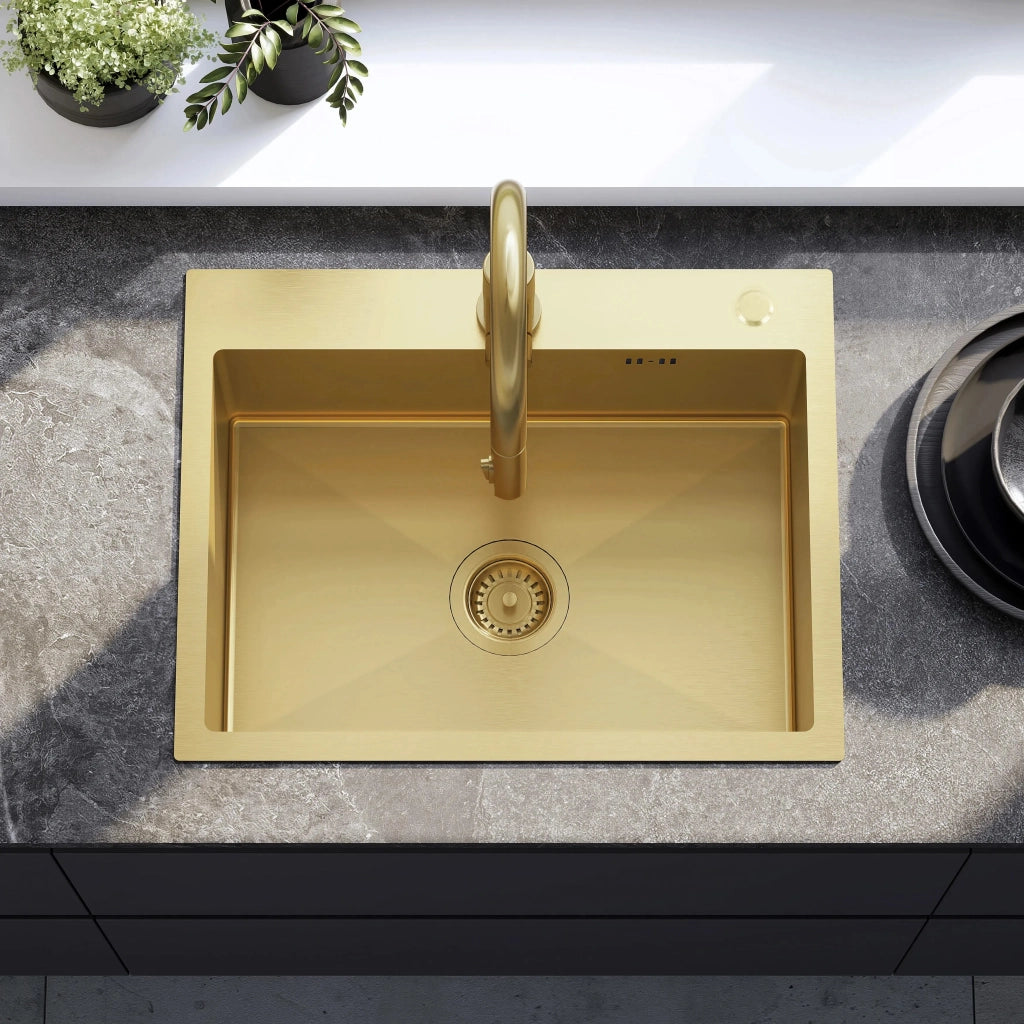 Lavello In Acciaio Liam Brush Gold senza rubinetto da cucina