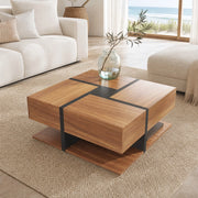 Tavolino da caffè quadrato 78x78x36 cm con 4 cassetti e ripiano inferiore