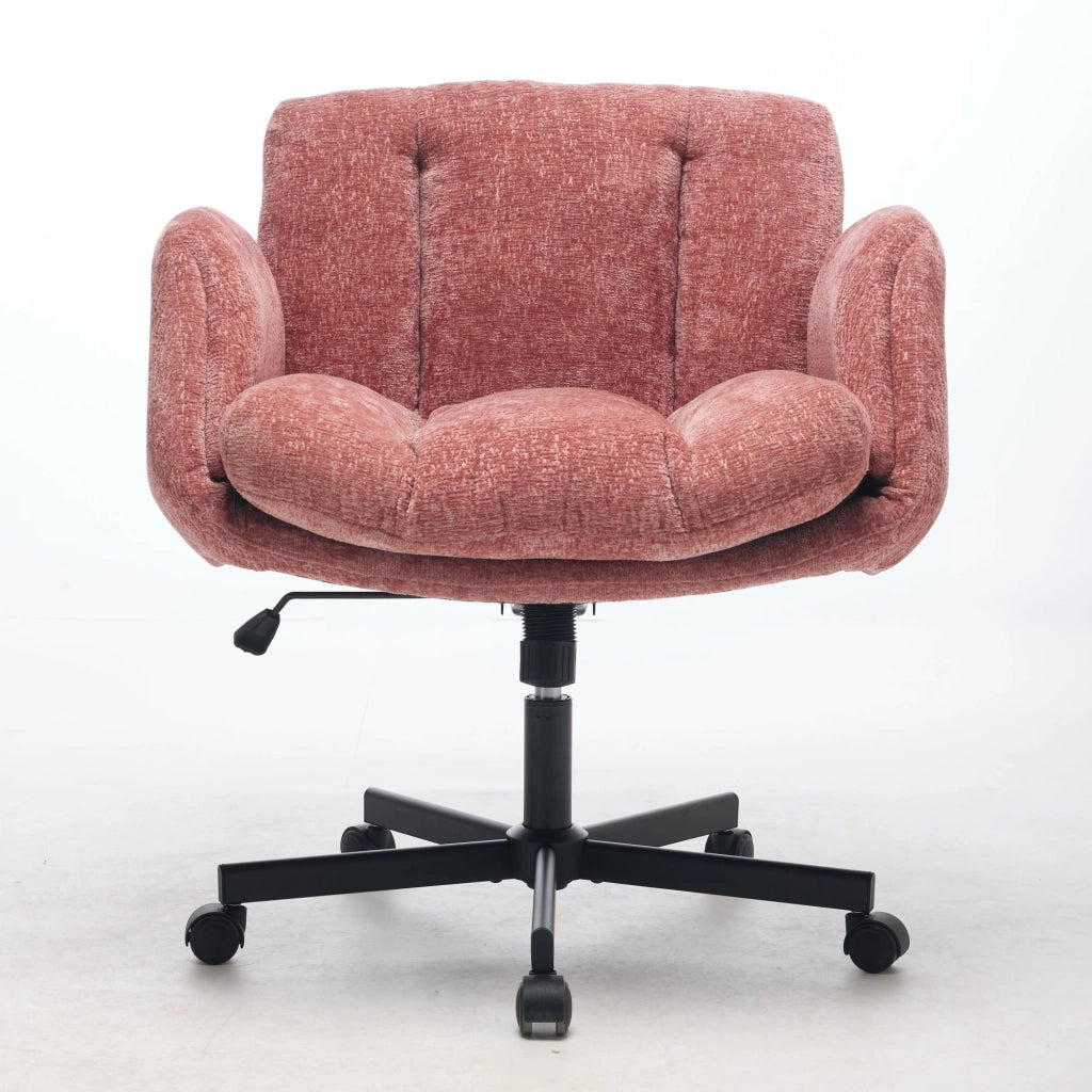 Sedia da Ufficio Girevole Imbottita in Chenille ¨C MINIMAL ¨C Rosa, Braccioli Regolabili, Altezza Regolabile