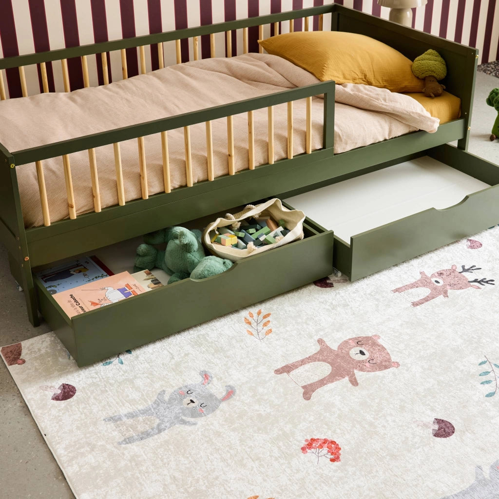 Cassettone letto per bambini roya in legno di pino, set da 2, verde