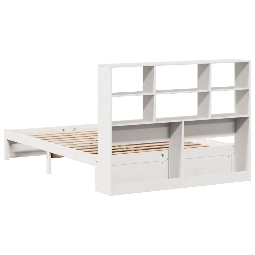 Letto Libreria senza Materasso-Struttura Letto con contenitore Bianco 160x200 cm Legno di Pino 589179
