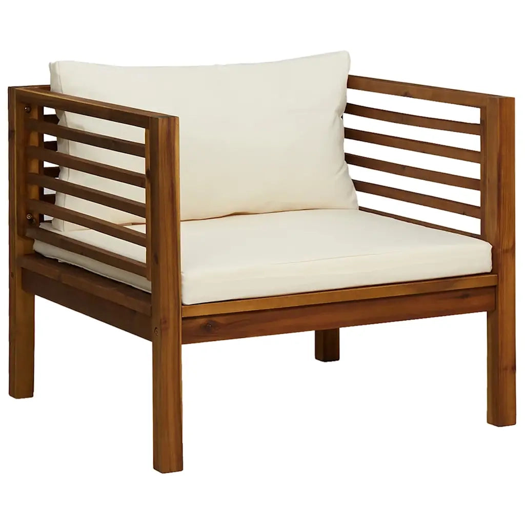 Sedia da patio-Sedia da Giardino con Cuscino Crema in Legno Massello di Acacia 707268
