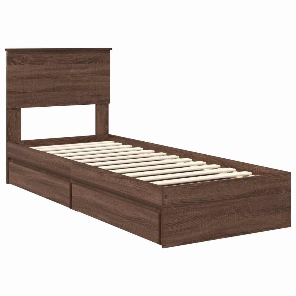 Letto con Contenitore con testiera Rovere Marrone 75 x 190 cm