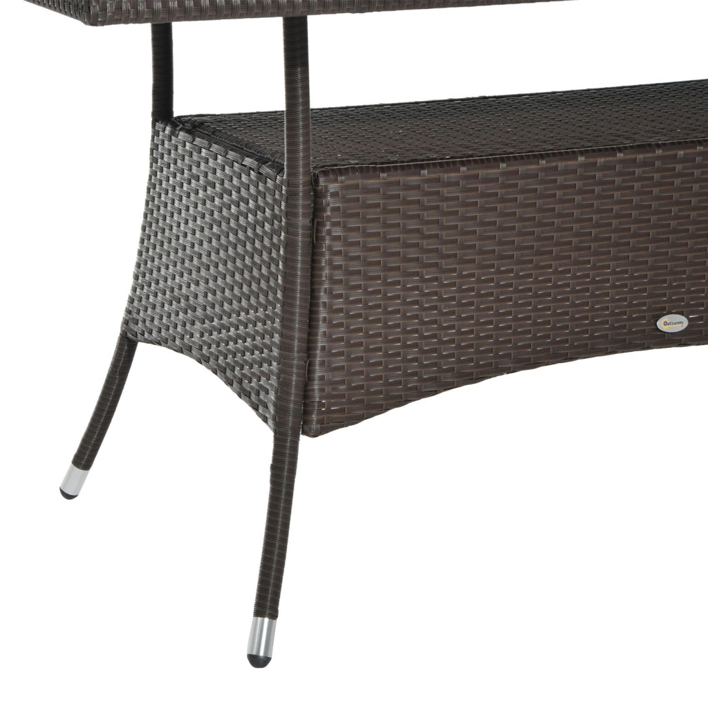 Tavolo da giardino Tavolo in vetro Tavolo da pranzo Tavolo per mobili da giardino Polirattan + Vetro di sicurezza Marrone + Nero 150x85x74cm