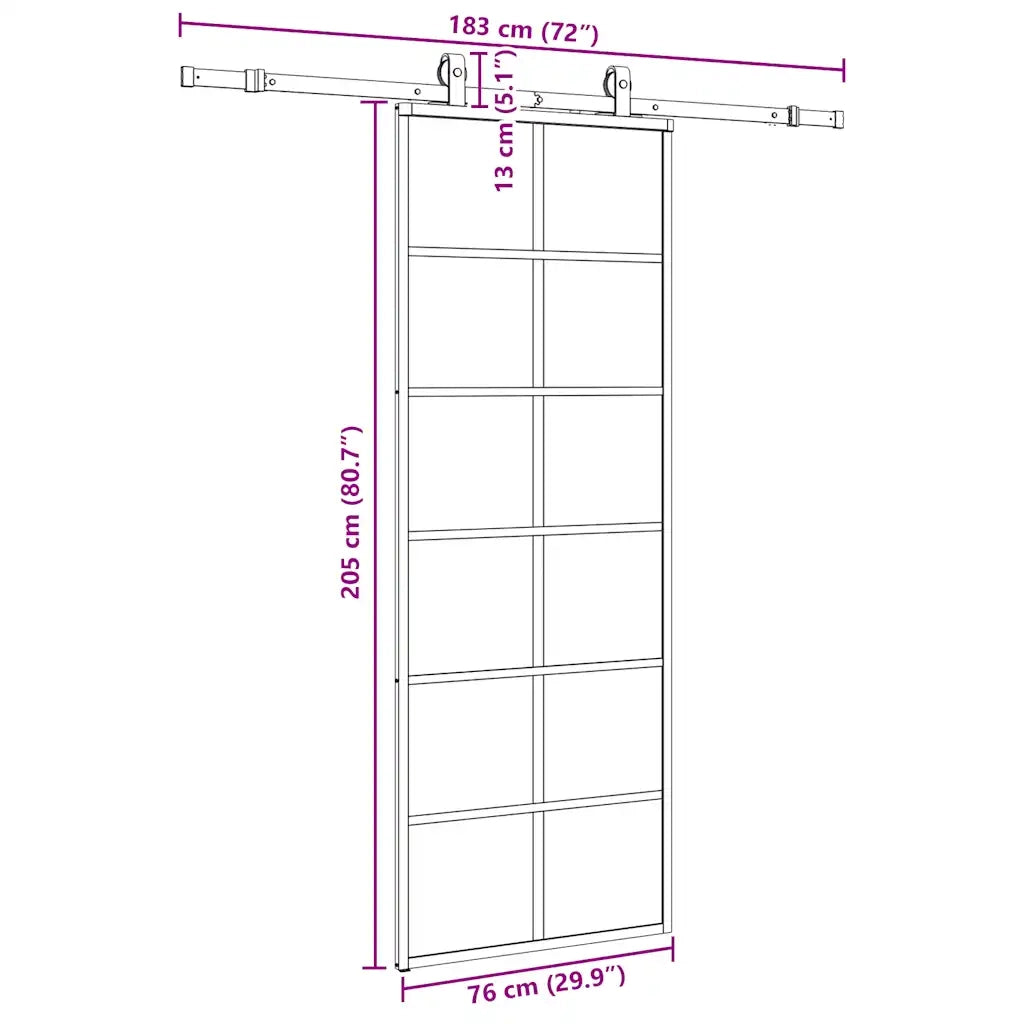 Porta Scorrevole con Ferramenta Nera 76x205 cm in Vetro ESG