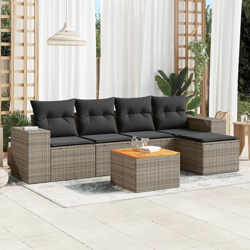 Set Divano da Giardino 6 pz | Set Salotto da Giardino con Cuscini Grigio in Polyrattan