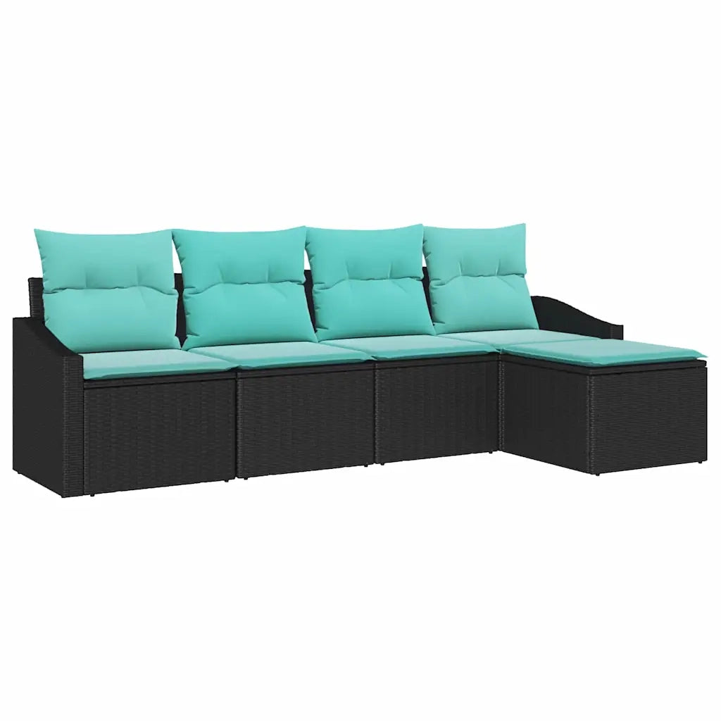 Set di divani con cuscino 5 pcs Nero polyrattan