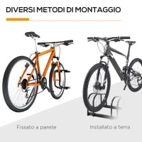 Rastrelliera Portabiciclette Parcheggio per 6 Biciclette in Acciaio, 179x33x27 cm, Nero