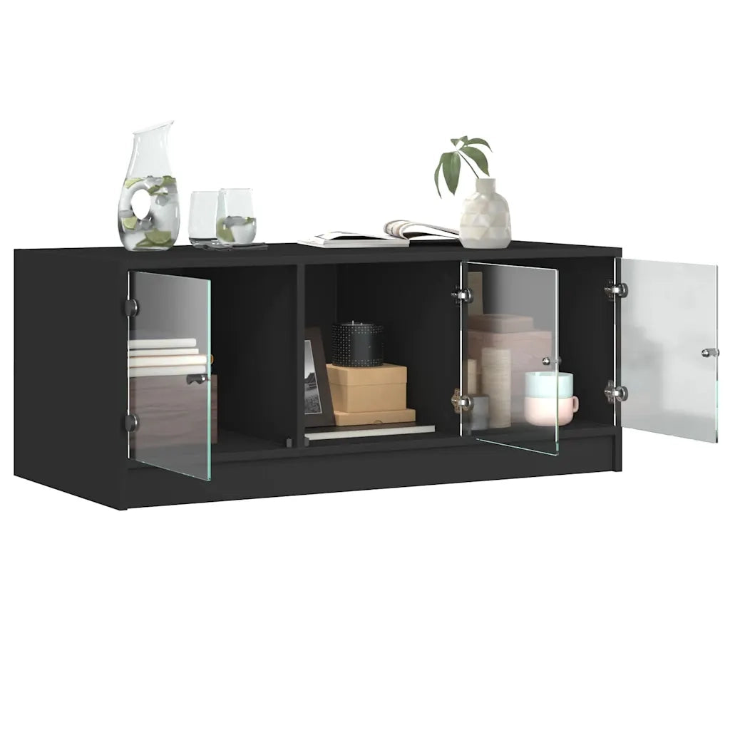 Tavolino da Salotto con Ante in Vetro-Tavolino da soggiorno Nero 102x50x42 cm