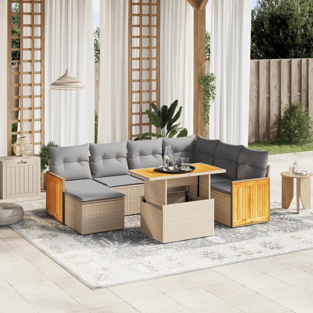 Set Divano da Giardino 8 pz con Cuscini Beige in Polyrattan