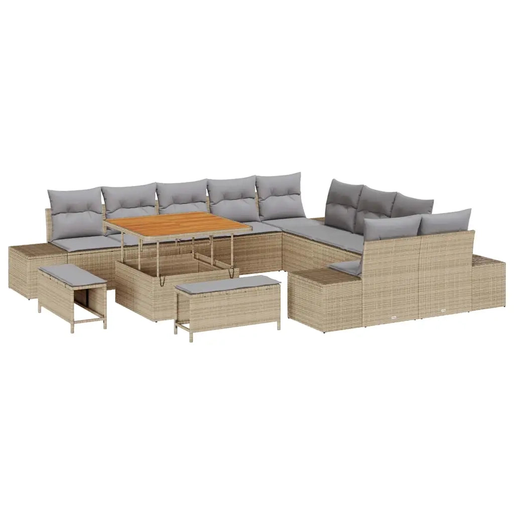 Set Divano da Giardino con cuscino 13 pcs Beige Poly Rattan