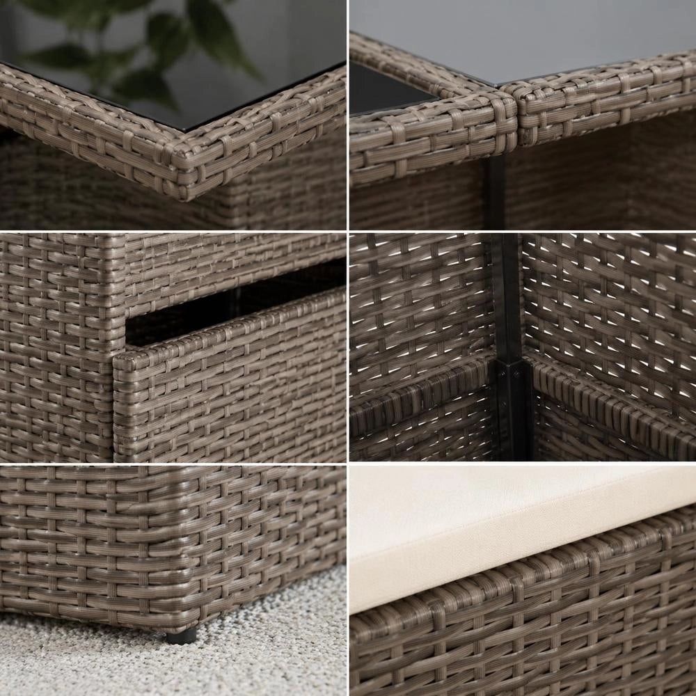 Garden Table With Glass Top, Grey, 100x55x73 Cm, Poly Rattan