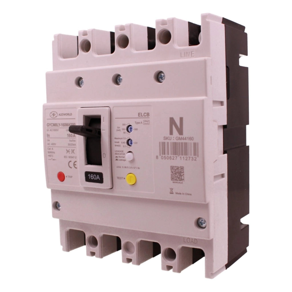 Interruttore Scatolato Con Differenziale Tipo A, 3P+N 160A Icu 35kA Ics 25kA AC 400V, Idn Regolabile 50 100 300 500mA, Ritardo di Intervento Regolabile 0.1-2S,Ui 1000V Uimp 8kV, MCCB+ELCB