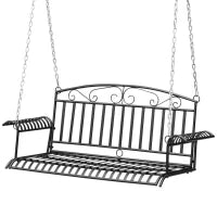 Panchina Sospesa a 2 Posti, Dondolo da Giardino in Metallo, 137L x 58l x 52H cm, Nero