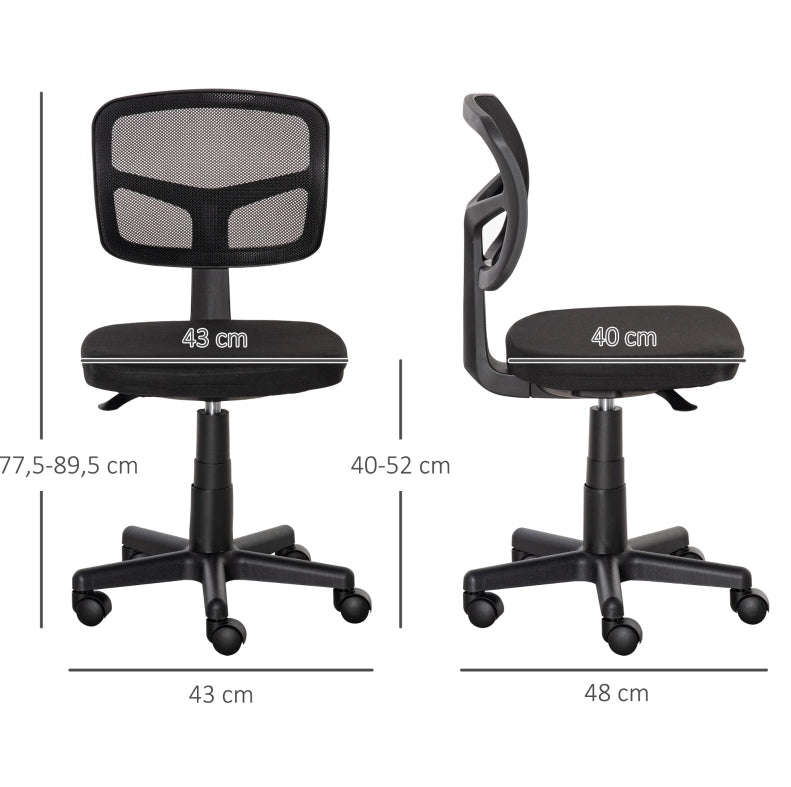 Sedia da ufficio ergonomica nera, regolabile in altezza, girevole, senza braccioli