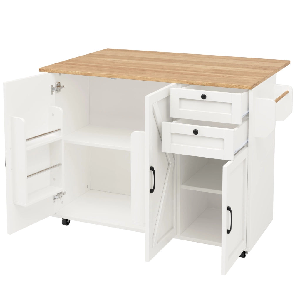 Carrello da cucina 120x43.2x92 cm pieghevole con ruote bloccabili in MDF bianco