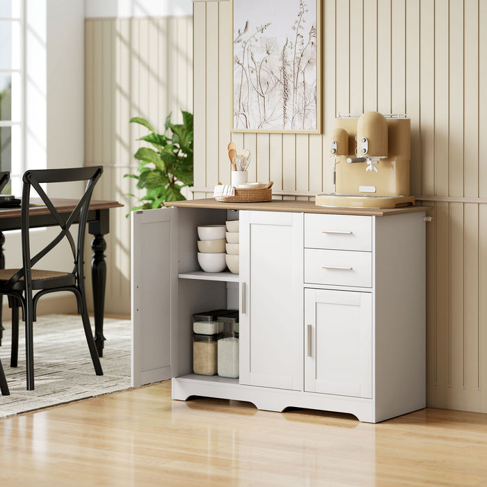 Credenza Moderna Buffet 100x40x78 cm con 2 Cassetti e 2 Armadietti in Legno Bianco e color Legno