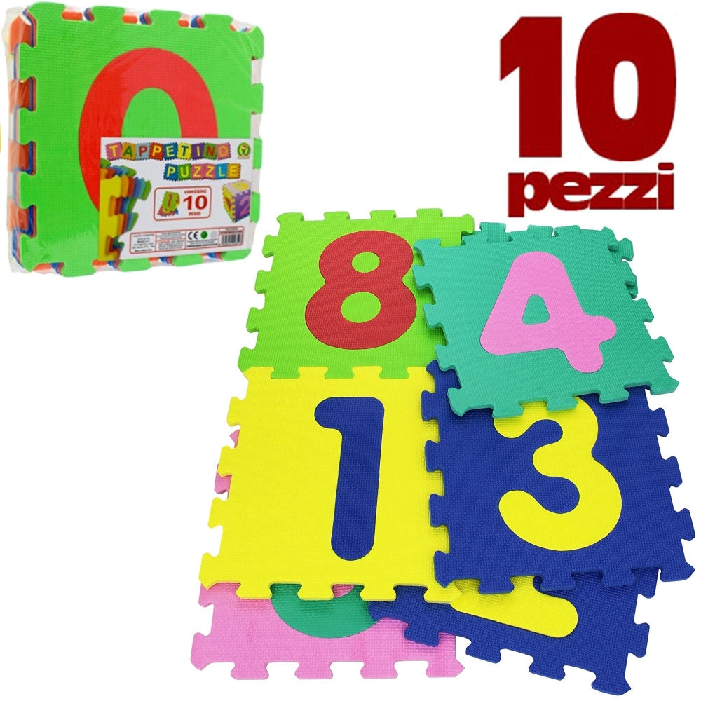 Trade Shop - Tappeto Puzzle Bambini Morbido Pavimento 10 Mattonelle 30x30cm Quadrati E Numeri -