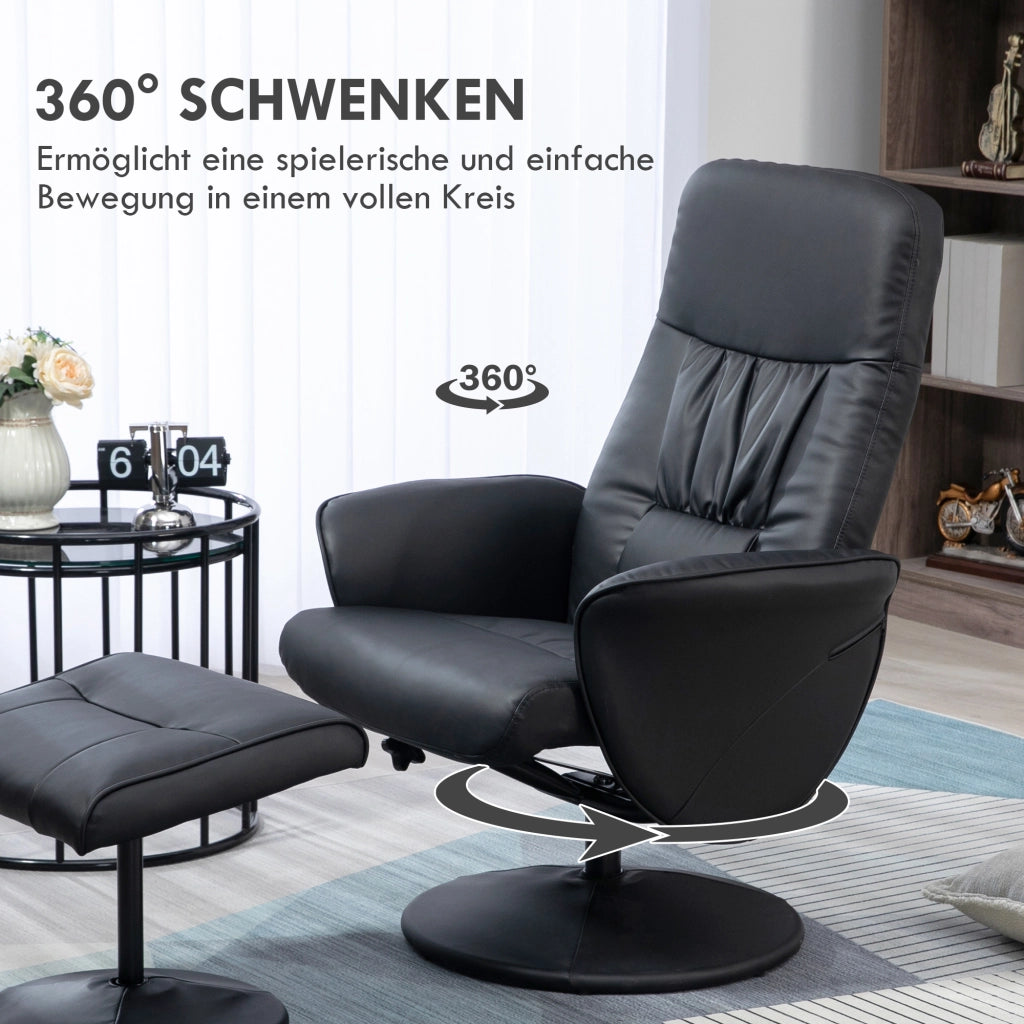 POLTRONA RECLINABILE CON POUF Set da 2 pezzi Nero Metallo